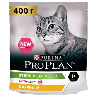 Pro Plan ® Pro Plan ® Сухой корм для взрослых стерилизованных кошек и кастрированных котов старше 1 года, с высоким содержанием курицы, 400 г 