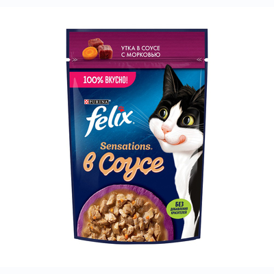 FELIX Felix Корм влажный для кошек утка и морковь в соусе 