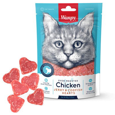 WANPY Wanpy Cat Лакомство для кошек "Сердечки" (Курица и треска, 80 г.) 