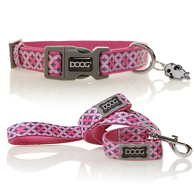 DOOG DOOG Ошейник и поводок для собак "Toto", розовый с узором, M, 32-46см/130х2.5см, КОМПЛЕКТ COLPBS-M−k