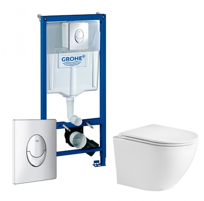 GROHE Комплект 3 в 1 инсталляция Grohe Rapid SL + Подвесной унитаз WeltWasser Merzbach 004 GL-WT + кнопка хром x38721001+10000003661 