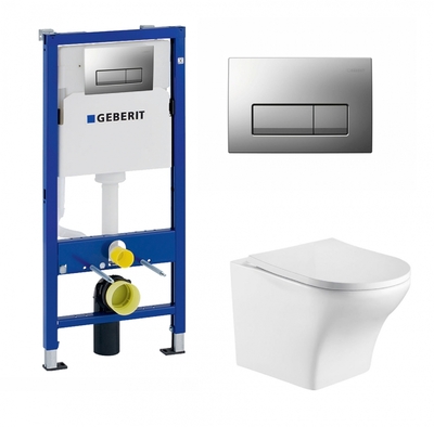 Geberit Комплект 3 в 1 инсталляция Geberit Duofix UP100 + Подвесной унитаз WeltWasser Odenbach 004 GL-WT + кнопка хром матовый 458.103.00.1+115.105.46.1+10000003704 