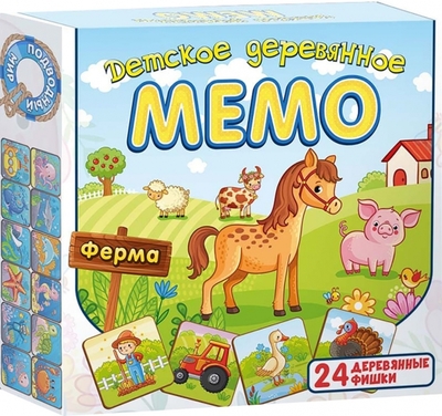 Нескучные игры Мемо деревянное Ферма, 24 детали Нескучные игры 
