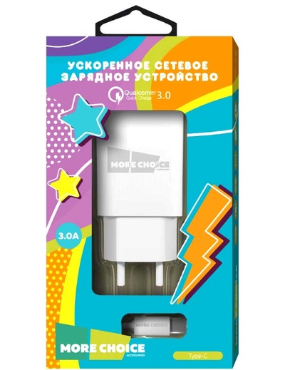 More Choice Сетевое зарядное устройство More choice 1USB 3.0A QC3.0 для Type-C NC52QCa (White) NC52QCAW