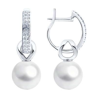 Sokolov Серьги SOKOLOV из белого золота с жемчугом и фианитами 792368-3