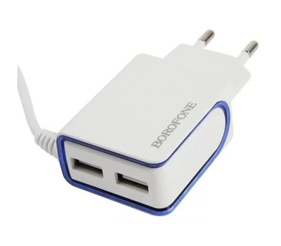 Borofone Сетевое зарядное устройство+кабель Lightning Borofone BA35A Plus Brilliant, 2USB, 2.1A, белый (15333) УТ000022872