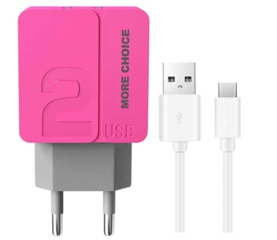 More Choice Сетевое зарядное устройство More choice 2USB 2.4A для Type-C NC46a 1м (Pink) NC46ap 