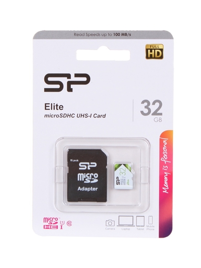 Silicon Power Карта памяти Silicon Power microSDHC 32GB Elite + адаптер (SP032GBSTHBU1V21SP) 