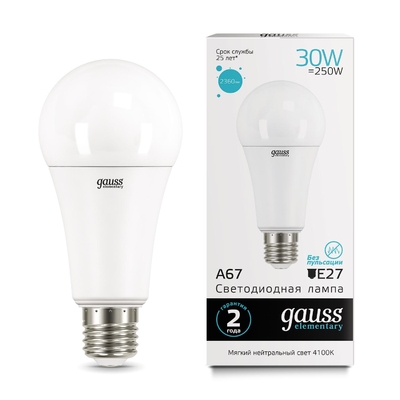 Gauss 73229 Лампа LED Elementary A67 30W E27 4100K 1/10/50 Gauss Elementary 73229 73229