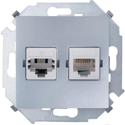 Simon 15 1591590-033 Розетка информационная (RJ45+RJ11, под рамку, скрытая установка, алюминий) Упаковка (20 шт.) Simon 1591590-033