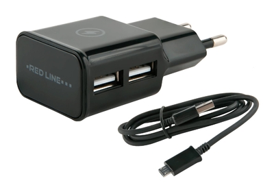 Red Line Сетевое зарядное устройство Red Line 2 USB, 2.1A + MicroUSB Black (УТ000013638) 