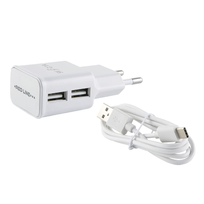 Red Line Сетевое зарядное устройство Red Line 2 USB, 2.1A + Type-C White (УТ000013636) 