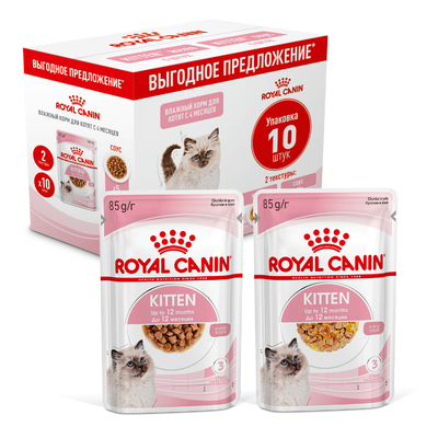 ROYAL CANIN Royal Canin Kitten мультипак паучи для котят (кусочки в желе+соус) (Мясо, 85 г. (10 шт.)) 