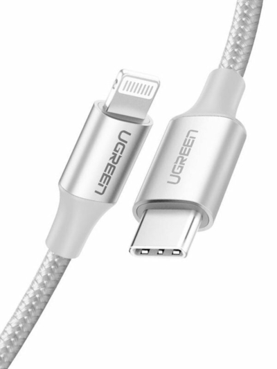 Ugreen Кабель Ugreen US304 USB-C - Lightning 2m Silver 70525 Кабель UGREEN US304 (70525) USB-C to Lightning Cable Braided. Длина 2 м. Цвет: серебристый 70525