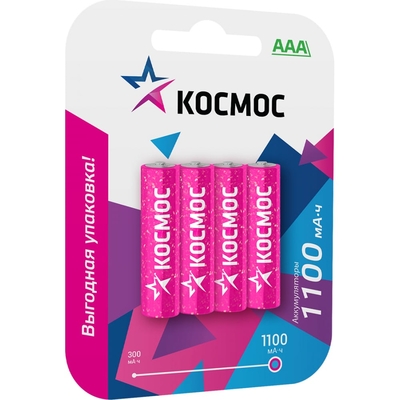 Космос Космос Аккумулятор AAA HR03 1100 mAh NI-MH 4 шт. KOCR03NIMH1100mAh4BL