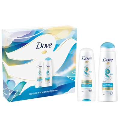 ЮНИЛЕВЕР РУСЬ Подарочный набор Dove Коллекция Объем и восстановление Шампунь 250мл + Бальзам-ополаскиватель 200мл ЮНИЛЕВЕР РУСЬ 
