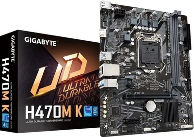 Gigabyte Материнская плата mATX GIGABYTE (LGA1200, H470, 2*DDR4 (2666), 2*SATA 6G RAID, M.2, 2*PCIE, Glan, HDMI, 2*USB 3.2, 4*USB 2.0) RTL H470M K 