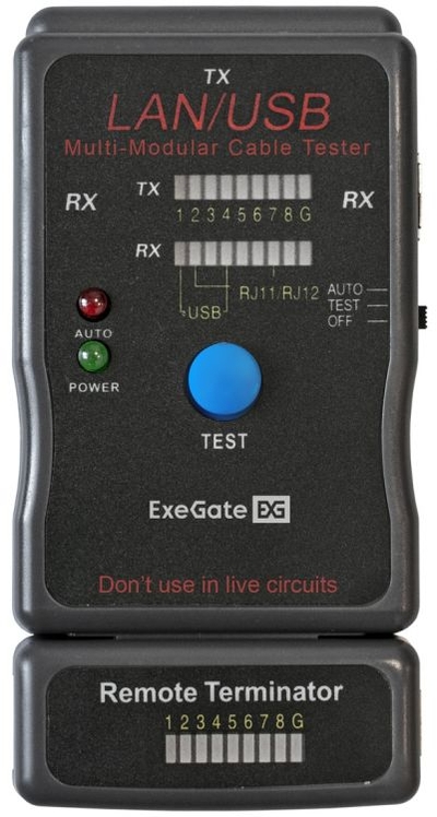 Exegate Тестер Exegate EX293160RUS сетевой для RJ-45/RJ-11/RJ-12/USB EX-T5448 EX293160RUS