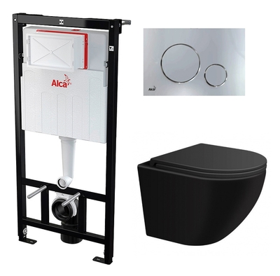 AlcaPlast Комплект 3 в 1 инсталляция AlcaPlast + Подвесной унитаз SinteSi EVI + кнопка хром