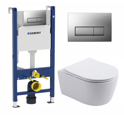 Geberit Комплект 3 в 1 инсталляция Geberit Duofix UP100 + Унитаз подвесной Aquanet Smart 276395 + кнопка хром матовый 