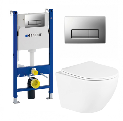 Geberit Комплект 3 в 1 инсталляция Geberit Duofix UP100 + Унитаз подвесной BelBagno Uno + кнопка хром матовый 