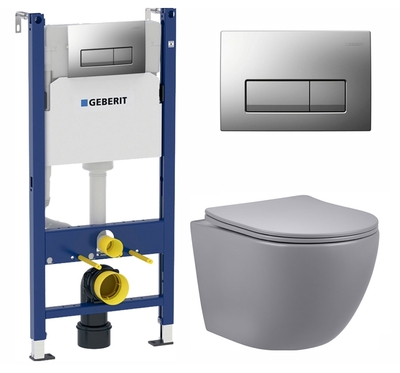 Geberit Комплект 3 в 1 инсталляция Geberit Duofix UP100 + Унитаз подвесной Vincea Globo VT1-14SMG + кнопка хром матовый 