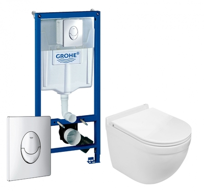 GROHE Комплект 3 в 1 инсталляция Grohe Rapid SL + Подвесной унитаз WeltWasser Heimbach 004 GL-WT + кнопка хром 