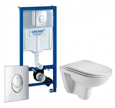 GROHE Комплект 3 в 1 инсталляция Grohe Rapid SL + Подвесной унитаз WeltWasser Baarbach 004 GL-WT + кнопка хром 