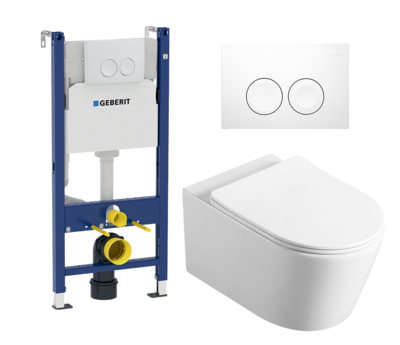 Geberit Комплект 3 в 1 инсталляция Geberit Duofix Delta + Унитаз подвесной Aquanet Smart 276395 + кнопка белая 