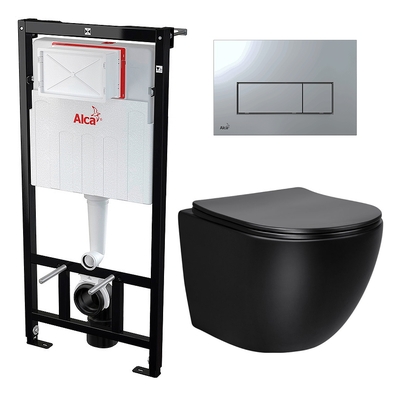 AlcaPlast Комплект 3 в 1 инсталляция AlcaPlast + Унитаз Vincea Globo VT1-14SMB + кнопка хром 