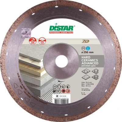 Distar Диск алмазный Distar Hard Ceramics Advanсed 1A1R 250*1,5*10*25,4 11120349019