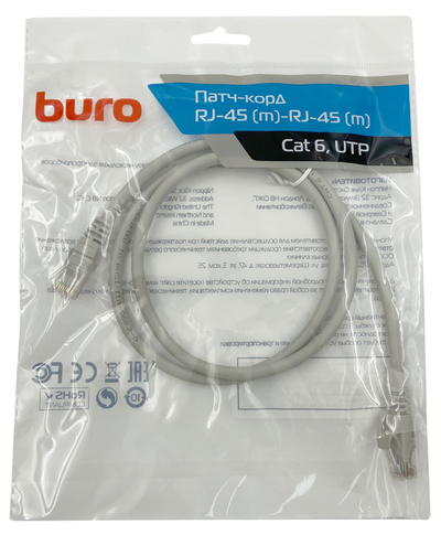 Buro Патч-корд Buro UTP 4 пары cat6 CCA molded 1м серый RJ-45 (m)-RJ-45 (m) UTP-6-1M-G