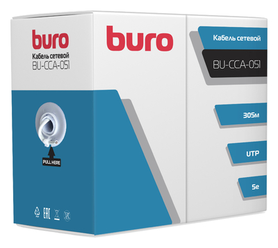 Buro Кабель сетевой Buro BU-CCA-051 UTP 4 пары cat5E solid 305м серый BU-CCA-051