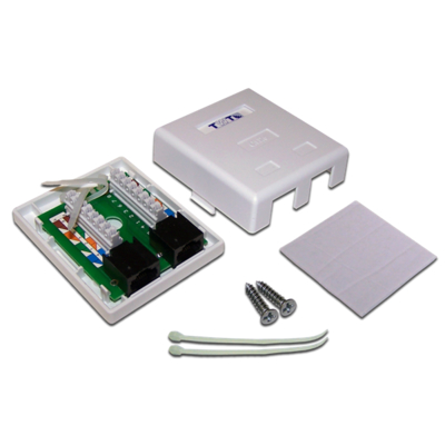 LANMASTER Настенная розетка, 2 порта RJ-45 категории 6, UTP, белая (TWT-SM2-4545/6-WH) LANMASTER TWT-SM2-4545/6-WH