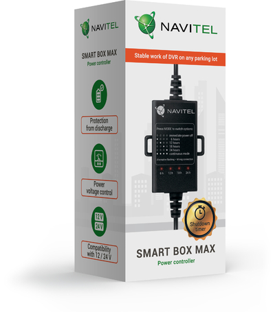 NAVITEL Контроллер питания Navitel Smart Box Max черный 4.5м Вход 1240 В, выход 5В 2А, защита от разряда аккумулятора, таймер (упак.:1шт) SMARTBOX MAX SMART BOX MAX