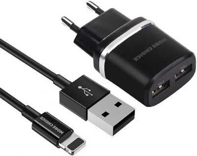 More Choice Зарядное устройство сетевое More Choice 2*USB 2.4A для Lightning 8-pin Black NC22i NC22i Black