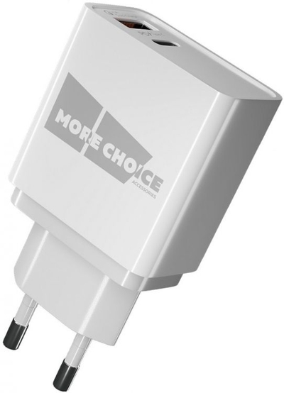 More Choice Зарядное устройство сетевое More Choice Smart 2*USB 3.0А PD 20W+QC3.0 быстрая зарядка для Type-C Type-C white NC71Saa NC71Saa White