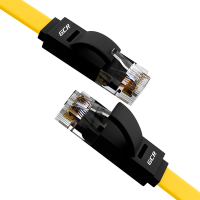 Greenconnect GCR Патч-корд PROF плоский прямой 5.0m, UTP медь кат.6, желтый+черный, 30 AWG, ethernet high speed 10 Гбит/с, RJ45, T568B, GCR-52096 Greenconnect RJ45(m) - RJ45(m) Cat.6 U/UTP LSZH 5м (GCR-52096) GCR-52096