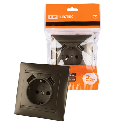 TDM Electric Розетка 2P+PE/2хUSB TDM Electric SQ1815-0742 Лама SQ1815-0742