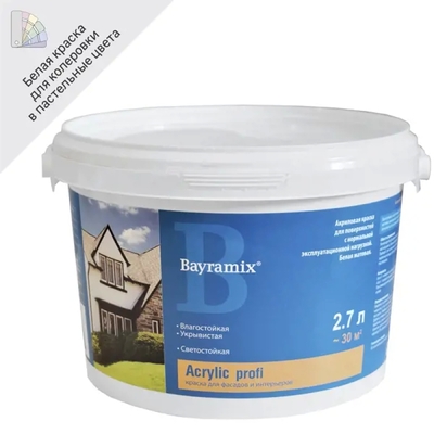 Bayramix Краска для фасадов и интерьеров Bayramix Acrylic Profi база А 2.7 л 