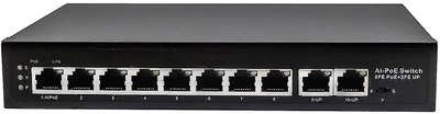 NST Коммутатор PoE NST Fast Ethernet на 10 RJ45 портов. Порты: 8 x FE (10/100 Base-T) с поддержкой PoE (IEEE 802.3af/at), 2 x FE (10/100 Base NS-SW-8F2F-P 
