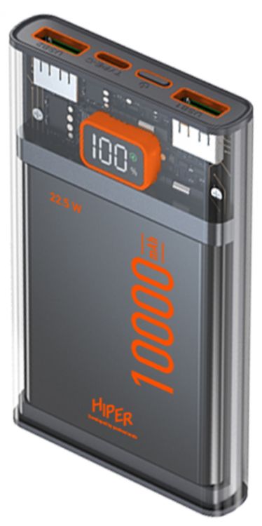 HIPER Аккумулятор внешний портативный HIPER 10000mAh QC PD 3A черный CORE X TRANSPARENT 