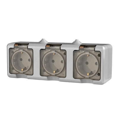 TOKOV ELECTRIC Розетка TOKOV ELECTRIC 3-м ОП Dita 16А IP54 250В с заземл. с прозр. крышкой сер TKL-DT-R3Z-C06T-IP54 