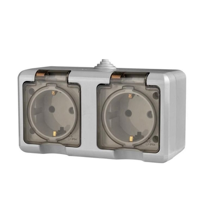 TOKOV ELECTRIC Розетка TOKOV ELECTRIC 2-м ОП Dita 16А IP54 250В с заземл. с прозр. крышкой сер TKL-DT-R2Z-C06T-IP54 