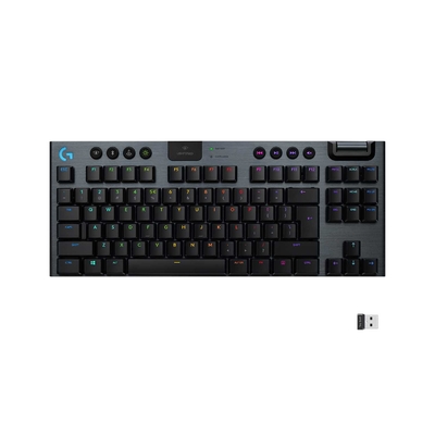 Logitech Клавиатура игровая Logitech G915 TKL CARBON US INT'L (механическая, без цифрового блока, с RGB-подсветкой и поддержкой технологии Lightspeed), 2.4GHZ/BT, CLICKY SWITCH (M/N: YR0076 / C-U0018) 920-009503