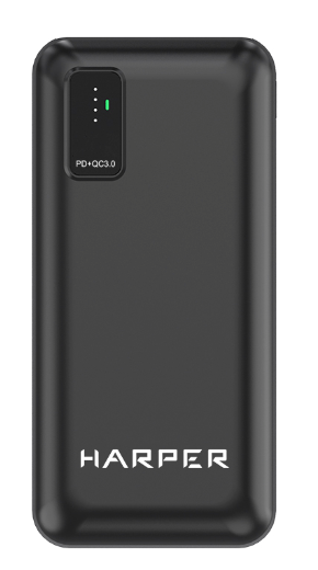 Harper Аккумулятор внешний Harper H00003261 30 000mAh, Li-Pol, вход Micro USB/Type-C, 3А, выход: 2 USB: 5/4.5/2/1.5 А, (4.5/5/9/12 В), выход: 1 PB-0030 black H00003261