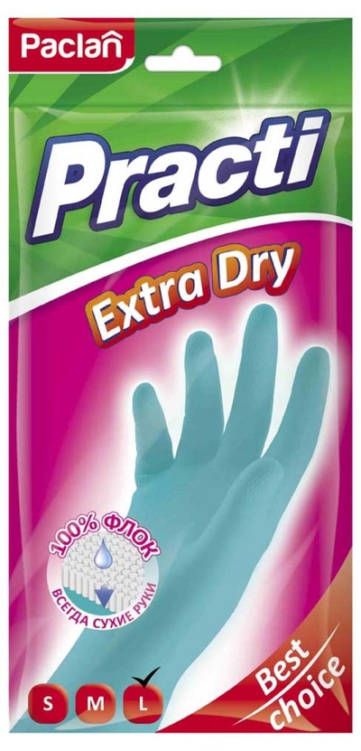 Paclan Перчатки резиновые Paclan Practi Extra Dry размер L, 1 пара 