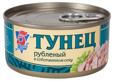 5 Морей Тунец рубленый 5 Морей Скипджек в собственном соку, 185 г 