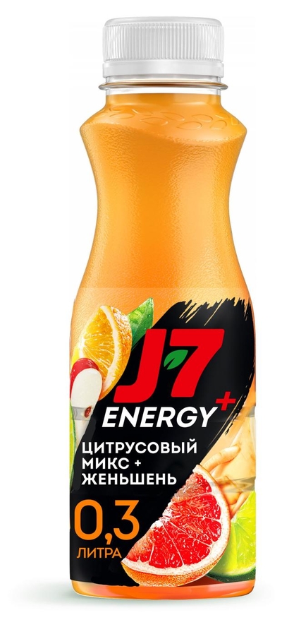 J-7 Напиток сокосодержащий J-7 Energy+ Цитрусовый микс с женьшенем и витаминами, 300 мл 