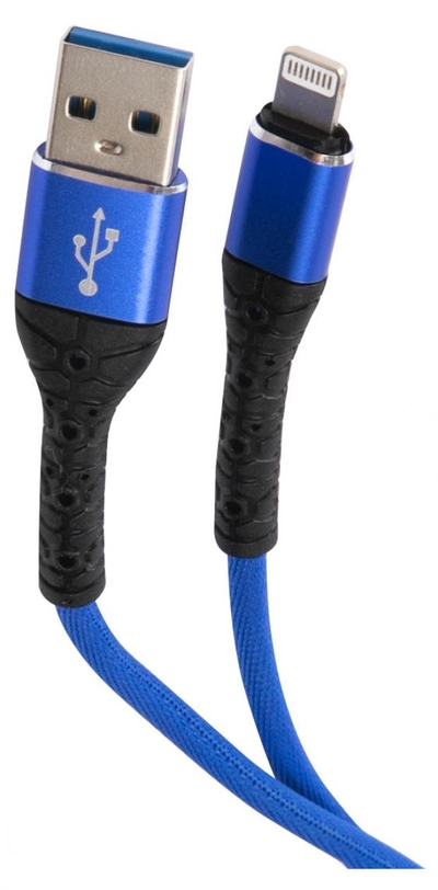 Mobility Дата-кабель mObility USB Lightning, 3А, тканевая оплетка, синий 